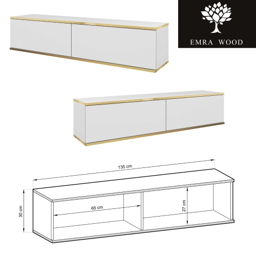 Szafka RTV Biało - Złota  135 cm